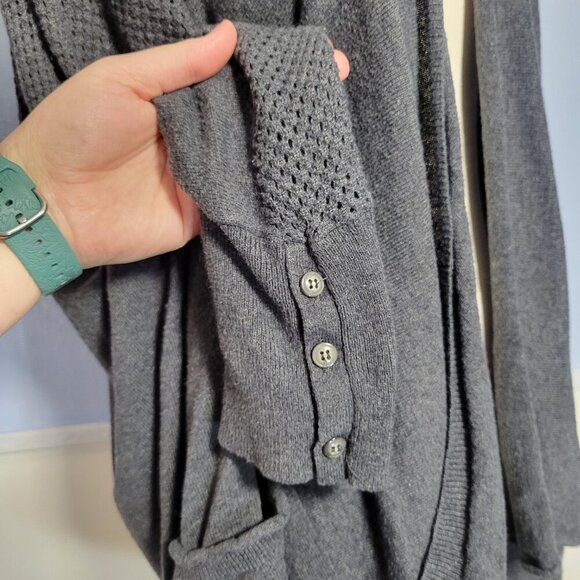 Democracy Medium Dark Gray Dolman Longsleeve Lightweight Open Cardigan Sweater - Picture 4 of 10